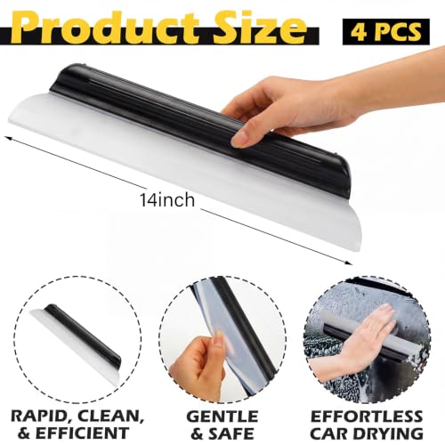 2 Pack 14 Inch Car Drying Squeegee Black Longer Silicone Water Squeegee Window Shower Blade Automotive Flexible Auto T-bar Rubber Squeegees for Car Windshield Glass Bathroom Wash Tool - color: Black