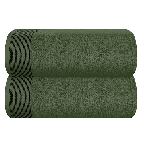 Cotton 2 Pack Oversized Bath Sheet 35 x 70, Large Bath Sheet, Ultra Absorbent, Compact, Eco-Friendly and 100% Recyclable, Quick Drying and Lightweight Towel - Olive Green - color: Olive Green, size: 2 Pack Bath Sheets