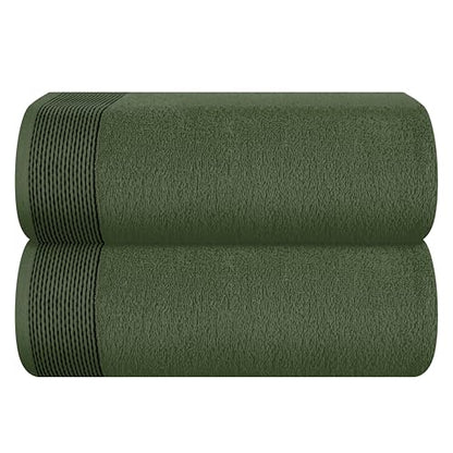Cotton 2 Pack Oversized Bath Sheet 35 x 70, Large Bath Sheet, Ultra Absorbent, Compact, Eco-Friendly and 100% Recyclable, Quick Drying and Lightweight Towel - Olive Green - color: Olive Green, size: 2 Pack Bath Sheets