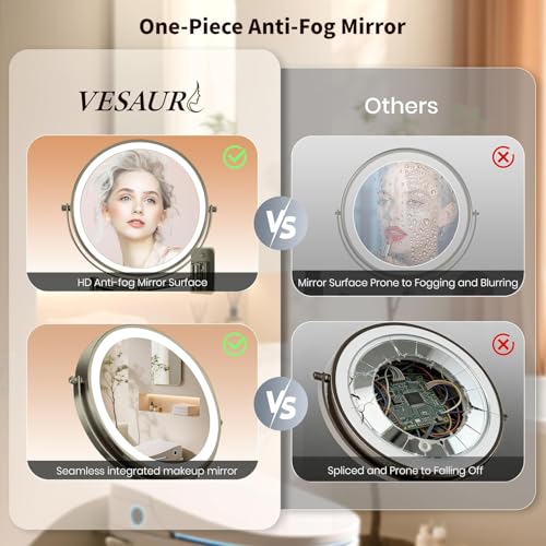8.5" Wall Mounted Lighted Makeup Mirror, 3000 mAh Rechargeable Double-Sided 1X 10X Magnifying Mirror, 3 Color Lighting, Touch Screen Dimming, Extended Arm 360 Rotation Bathroom Mirro, Brushed Nickel - color: Brushed Nickel Wall-mounted