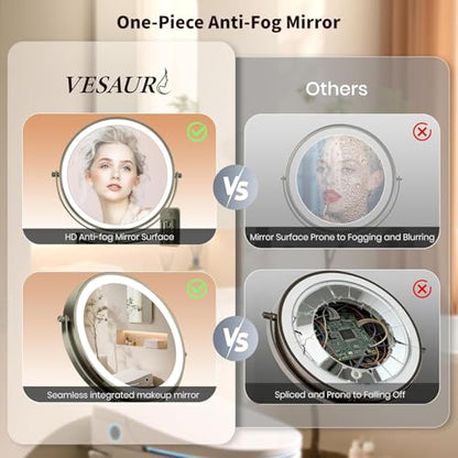 8.5" Wall Mounted Lighted Makeup Mirror, 3000 mAh Rechargeable Double-Sided 1X 10X Magnifying Mirror, 3 Color Lighting, Touch Screen Dimming, Extended Arm 360 Rotation Bathroom Mirro, Brushed Nickel - color: Brushed Nickel Wall-mounted