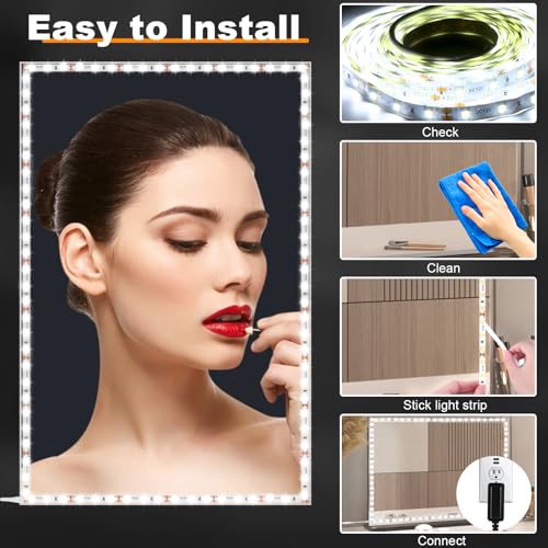 LED Vanity Mirror Lights for Makeup Dressing Table Vanity Set 13ft Flexible LED Light Strip Kit 6000K Daylight White with Dimmer and Power Supply, DIY Mirror, Mirror not Included | 13ft Flexible Vanity Set 13ft Flexible LED Light Strip Kit, Dimmer and Pow