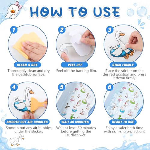 Fullhawl 30 Pcs Funny Goose Non Slip Bathtub Stickers, Cute Goose Bath Safety Decals, Anti Slip Shower Traction Stickers with Scraper, Waterproof Bathroom Tub Floor Adhesive Appliques - style: Goose
