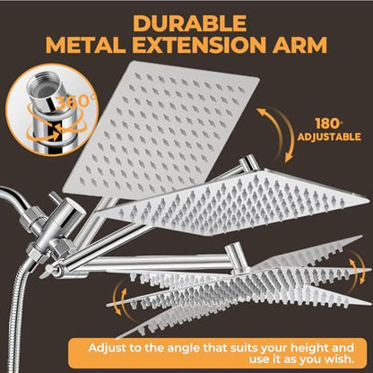 Shower Head,10”Rain Shower Head with Handheld Spray Combo with 11'' Angle Adjustable Extension Arm/Flow Regulator/Shower System,High Pressure Rainfall Shower Head Clean Bathroom,Matt Black - color: Sliver, size: 10 Inch