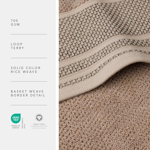 Texere 100% Organic Cotton Rice Weave Jacquard 700 GSM Luxury Bath Towel Sets - 2 Large Bath Towels, 2 Hand Towels, 2 Washcloths (Rice Weave, Oxford Tan, 6 Piece) - color: Oxford Tan (Rice Weave)