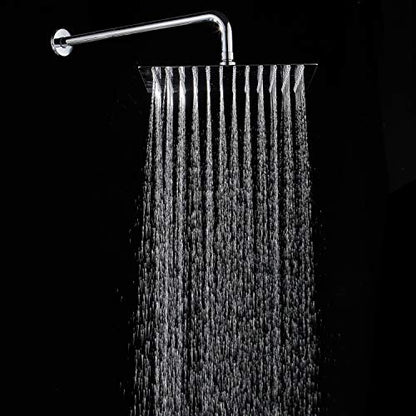 Square Rain Shower Head, High Pressure Rainfall Showerhead, Large Fixed Stainless Steel Polished Chrome Shower Rain, 12 Inch Rainhead and 15 Inch Extension Arm