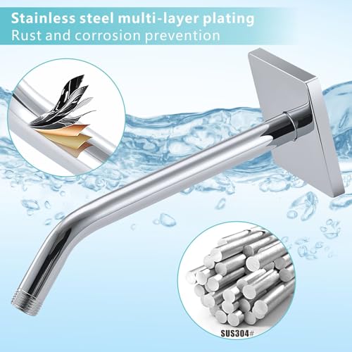 Shower Arm with 3.5" Flange, 10 Inch Wall Mount Replacement Shower Head Arm For Fixed Shower Heads and Handheld Showerhead, Chrome - color: Chrome, style: 10 Inch