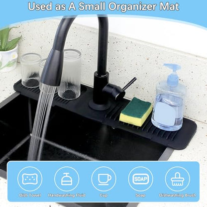 5° Slope Kitchen Sink Faucet Mat, Kitchen Sink Splash Guard, Silicone Material Easy to Clean, 24*5.5 inch Large Size, Suitable for Bathroom, Laundry Room and RV,black - color: Black