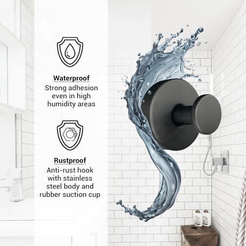 Suction Cup Hooks for Shower - 4 Pack, Matte Black - Stainless Steel, Strong Suction, No Drill, Removable Hanger, Tile Bathroom Kitchen Wall, Glass Door, Mirror Hook Hanging Robe, Towel Holder - color: Matte Black