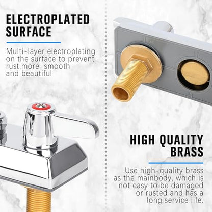 4 Inch Center Kitchen Sink,Commercial Sink Faucet,Brass Kitchen Faucet,Wall Mount Kitchen Faucets，Dual Lever Handles，with 3-1/2" Gooseneck Spout