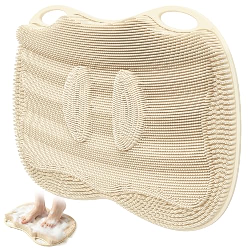 XL Shower Foot Scrubber Mat, Silicone Feet Massage Scrubber in Shower Clean Foot Toes Pad without Bending Non-slip Suction Cups Blood Circulation Exfoliate Smooth Achy Relief 17.4*13.4" Beige - color: 17.4*13.4" Beige
