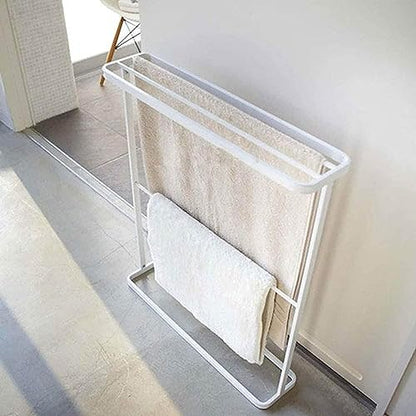 Freestanding Towel Rack with 5 Rails for Small Bathrooms Kitchens and Hotels-White-63x18x76cm - color: White