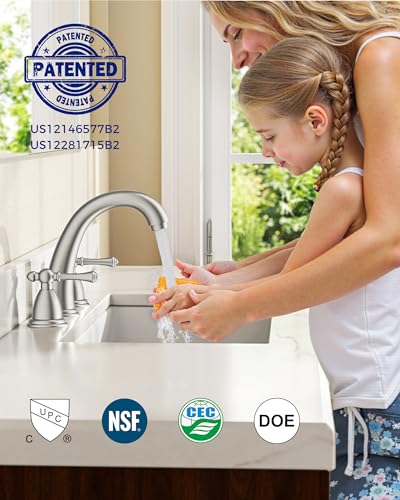 FORIOUS Bathroom Faucet 3 Hole Widespread 8" Sink Faucets Brushed Nickel | 3-hole 6-12 Inch Widespread Sink, 2 Lever Handle, with Drain and Hoses,for Vanity Rv Commercial Lavatory Restroom Farmhouse - color: Stainless Steel, style: Classic