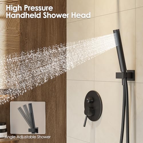 Gabrylly Shower System, 10" Wall Mounted Shower Faucet Set, Matte Black | Rain Shower Head with Handheld Spray Combo, All Metal Rainfall Shower Head Complete Set Shower Mixer Valve for Bathroom - color: Black