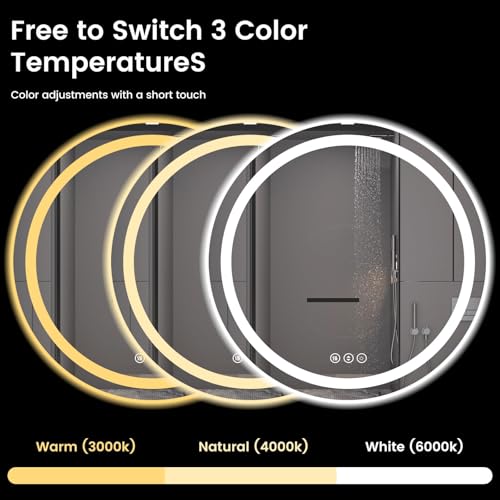 42" x 42" LED Bathroom Mirror with Lights, Backlit & Front Lighted, Wall-Mounted Vanity Mirror 3000K/4000K/6000K, Memory Functions, Anti-Fog, Dimmable Smart Mirror - size: 42"L x 42"W