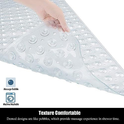 Bathtub and Shower Mats, 28 x 15 Inch Non-Slip Bath Mat, Machine Washable Bath Tub Mat with Suction Cups & Drain Holes for Bathroom, Beige - color: Clear, size: 28" x 15" (Rectangular)