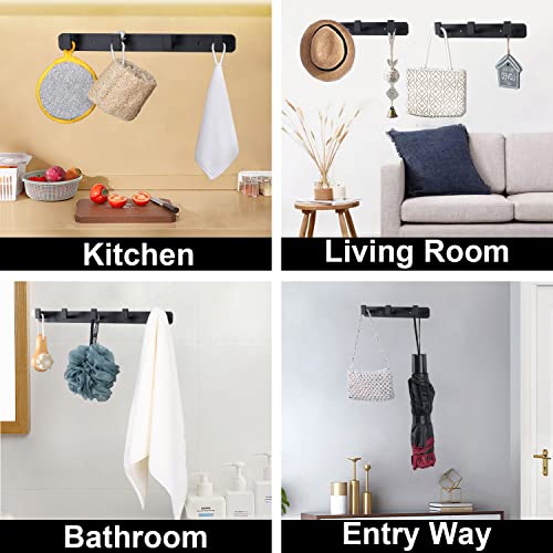 Coat Rack, Heavy Duty Stainless Steel 5 Tri Coat Hook Hanger, Wall Mounted Wall Hooks, Rustic Clothes Hook/Key Hook Rail for Bathroom Kitchen Entryway(2 Pack, 5 Hook Black) - color: Black, size: 5 Hook-2 Pcs