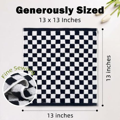 Jacquotha Wash Cloths Checkered 4 Pack (Black and White) | Cotton Washcloths for Face Body, 13 x 13 Inches Daily Cleansing Kitchen Towels - color: Black