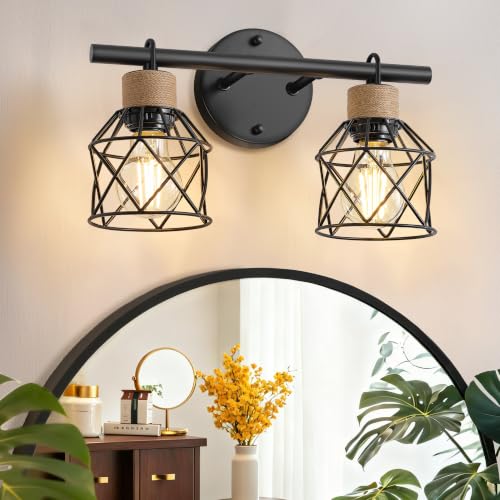 2-Light Farmhouse Bathroom Light Fixtures, Rustic Black Bathroom Lighting Over Mirror with Metal Shade, Modern Coastal Vanity Lights for Mirror Living Room Cabinet Bedroom - size: 2-Light