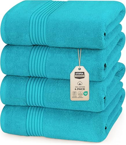 Utopia Towels Luxurious Bath Towels Set, 27x54 in, 4 Pack, Soft, Turquoise | Soft Luxurious Ring Spun Cotton Bath Towels - Lightweight, Highly Absorbent, Quick-Drying, Ideal for Daily Use - color: Turquoise