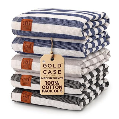 Gold CASE Turkish Beach Towel Set of 5 – 100% Cotton Beach Towels Oversized 70x38'' – MYRA Quick Dry Swim Towel – Lightweight Turkish Towels Set in Multi Dark - color: Multi Dark, size: Beach-Bath Towel Set of 5