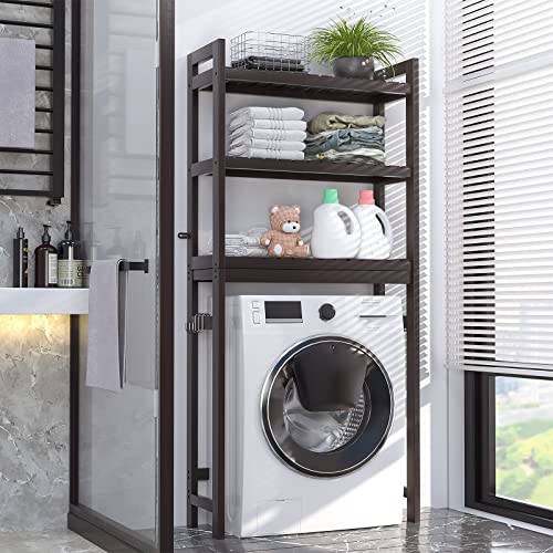 Over The Toilet Storage, Bamboo 3-Tier Over-The-Toilet Space Saver Organizer Rack, Stable Freestanding Above Toilet Stand with 3 Hooks for Bathroom, Restroom, Laundry, Espresso - color: Espresso