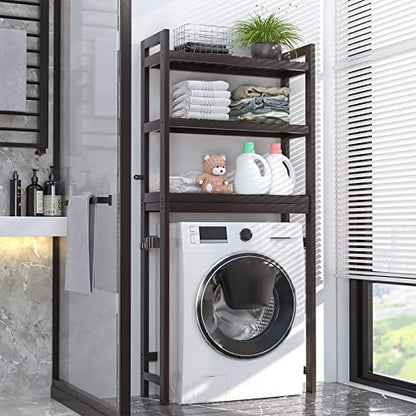 Over The Toilet Storage, Bamboo 3-Tier Over-The-Toilet Space Saver Organizer Rack, Stable Freestanding Above Toilet Stand with 3 Hooks for Bathroom, Restroom, Laundry, Espresso - color: Espresso