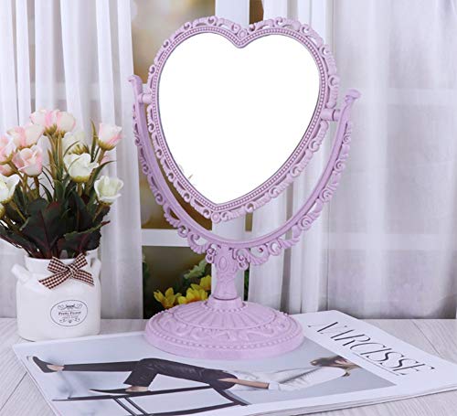 AKOAK Heart-Shaped Cosmetic Mirror, Purple | Plastic, Double-Sided, Rotatable, Lightweight - color: Purple