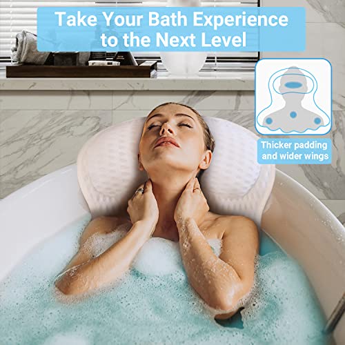 Bath Pillows for Tub - Soft, Relaxing Bathtub Accessory, Quick-Dry 4D Mesh | Head/Neck/Back Support, 6 Non-slip Suction Cups, Machine Washable, Wash Bag Included, Bath Essentials, Spa Gifts for Women
