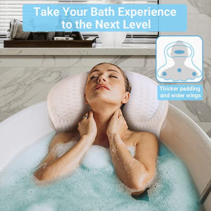Bath Pillows for Tub - Soft, Relaxing Bathtub Accessory, Quick-Dry 4D Mesh | Head/Neck/Back Support, 6 Non-slip Suction Cups, Machine Washable, Wash Bag Included, Bath Essentials, Spa Gifts for Women