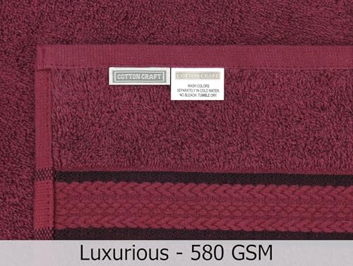 COTTON CRAFT Ultra Soft 6 Piece Towel Set - 100% Cotton Towels - Burgundy | Absorbent 580 GSM Quick Dry Everyday Premium Luxurious Bathroom Towels - 2 Large Bath Towels, 2 Hand Towels, 2 Washcloths - color: Burgundy, size: 6 Piece Towel Set