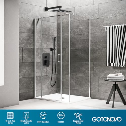 gotonovo Rainfall Bathroom Shower System Rain Shower Head and Handle Set Wall Mounted Shower Complete Combo Solid Brass Pressure Balancing Shower Mixer Valve 10 Inch Matte Black - color: Matte Black, size: 10 Inch