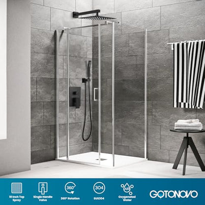 gotonovo Rainfall Bathroom Shower System Rain Shower Head and Handle Set Wall Mounted Shower Complete Combo Solid Brass Pressure Balancing Shower Mixer Valve 10 Inch Matte Black - color: Matte Black, size: 10 Inch