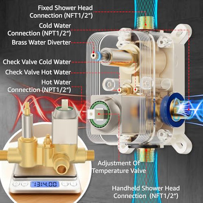 Shower System Modern Rain 8 inches Brass Faucet Set With Valve and Diverter Shower Mixer With Handheld High Pressure Square Rainfall Shower Valve (8'' Wall Mount, Brushed Nickel) - color: Brushed Nickel, style: 8'' Wall Mount
