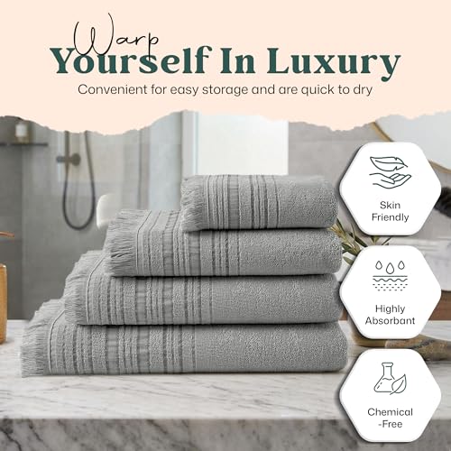 Chakra Derin 40% Rayon Derived from Bamboo 60% Turkish Cotton Bath Towels Set, 3-Piece Luxury 13"x13" Washcloth, 20''x30'' Hand & 30"x56" Bath Towel Set for Bathroom, Pearl Blue/Smoke Grey - color: Pearl Blue/Smoke Grey - Derin, size: 3-Piece Set - (13"x1