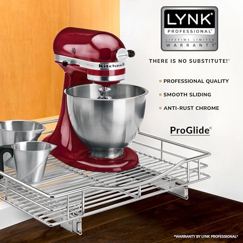 LYNK PROFESSIONAL® Pull Out Cabinet Organizer, Kitchen Slide Out Drawer | 20W x 21D chrome rollout shelf creates easy-access storage for cookware, pantry items and kitchen essentials inside cabinets - size: 20" W x 21" D