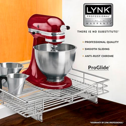 LYNK PROFESSIONAL® Pull Out Cabinet Organizer, Kitchen Slide Out Drawer | 20W x 21D chrome rollout shelf creates easy-access storage for cookware, pantry items and kitchen essentials inside cabinets - size: 20" W x 21" D