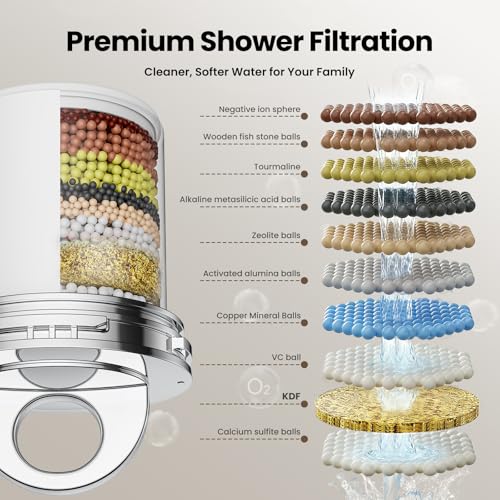 JOMOO 6 inch Rain Shower Head with Filter, High Pressure 5-Spray Mode Fixed Showerhead with Replaceable Filter Cartridge for Hard Water Remove Chlorine, Water Saving Bathroom Rainfall Shower Head