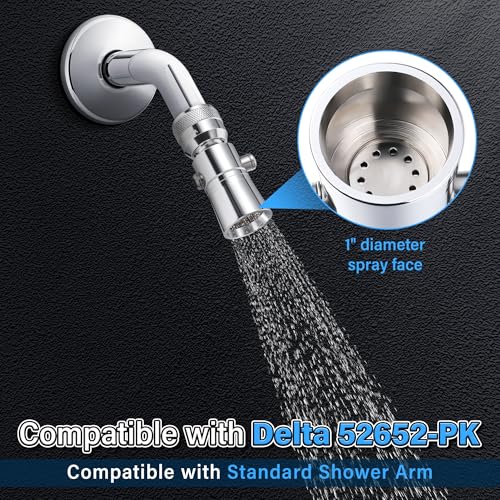 Enhon 2 Setting Spray Shower Head compatible with Delta 52652-PK, 2 Set | 2 Setting Full Spray & Pause, 2.5 GPM Brass Water Saving Shower Head, Stainless Steel Polished Chrome, 1" Diameter Spray Face