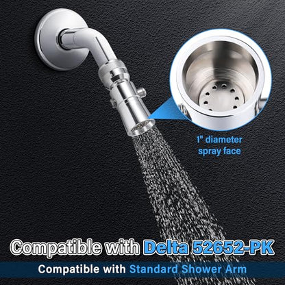Enhon 2 Setting Spray Shower Head compatible with Delta 52652-PK, 2 Set | 2 Setting Full Spray & Pause, 2.5 GPM Brass Water Saving Shower Head, Stainless Steel Polished Chrome, 1" Diameter Spray Face