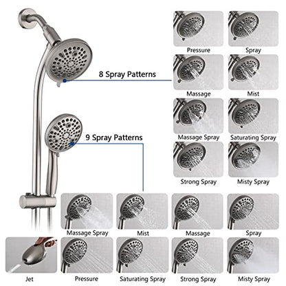 Rainfall Shower Head with Handheld Shower Spray, with 26" Drill Free Adjustable Height Slider Bar, High Pressure Dual Shower Head Combo, 3-Way Diverter for Easy Reach, 5Ft Hose-Brushed Nickel - color: Brushed Nickel