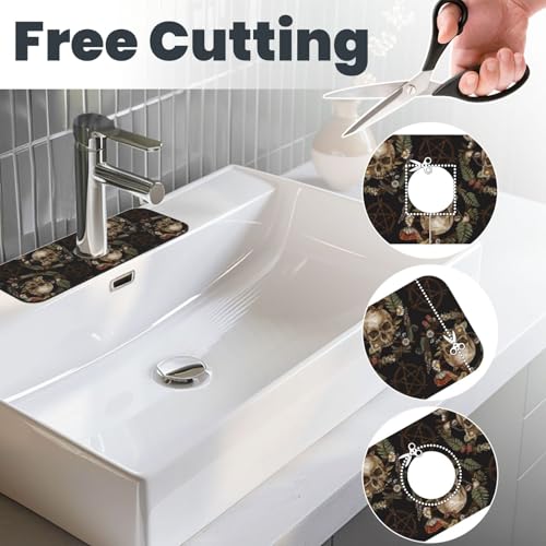 Wiccan Wicca Skull Mushroom Mushrooms Witchcraft Kitchen Sink Splash Guard Faucet Mat Super Absorbent Fast Drying Mat Sink Gadgets-Fast Drying Pad Sink Mat For Kitchen Bathroom (15" X 5.5" ) - color: Skull Mushroom