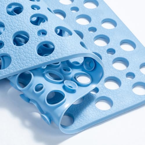 HITSLAM Bathtub Mat Non Slip, Soft TPE Bath Mat for Tub, Efficient Drainage Bathroom Shower Mat with Suction Cups, Bath Tub Mat, Easy to Clean, 28 x 15 Inch, Blue - color: Blue, size: 28" x 15" (Rectangular)