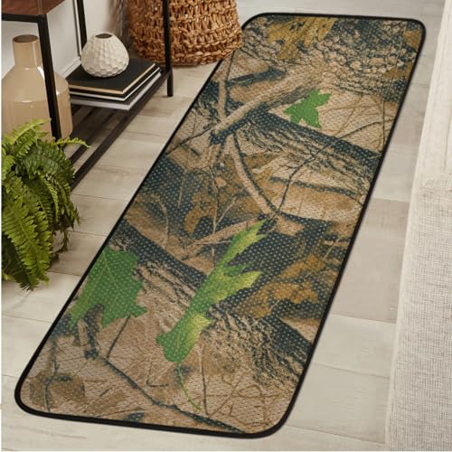 Long Runner Rug 2' X 6'Forest Camouflage Camo Washable Soft Comfort Carpet Runner Non-Slip Absorbent Area Rugs for Indoor Hallway Kitchen Laundry Bathroom Entryway Bedroom Runner Mat - color: A02:camo Tree