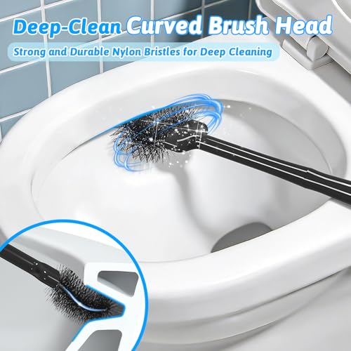 Toilet Brush and Plunger Set, Curved Head Deep Clean, Black 2 Pack | Brush and Plunger set, Curved Nylon Bristles for Deep Clean, Strong Suction Plunger, Ventilated Holder for Quickly Air Dry - color: Black