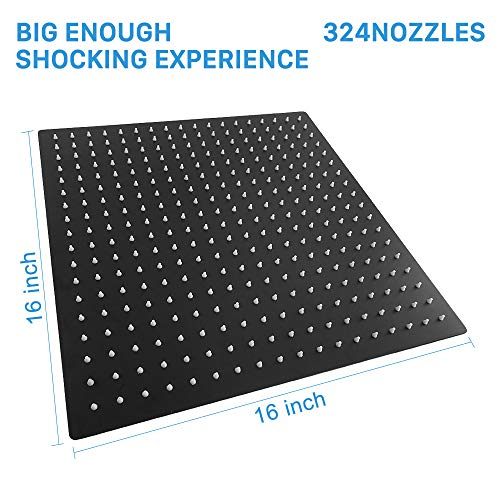 NearMoon Rain Shower Head, High Flow Stainless Steel Square Rainfall Shower, Waterfall Bath Shower Body Covering, Ceiling or Wall Mount (16 Inch, Matte Black) - color: Matte Black, size: 16 Inch Square