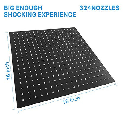 NearMoon Rain Shower Head, High Flow Stainless Steel Square Rainfall Shower, Waterfall Bath Shower Body Covering, Ceiling or Wall Mount (16 Inch, Matte Black) - color: Matte Black, size: 16 Inch Square