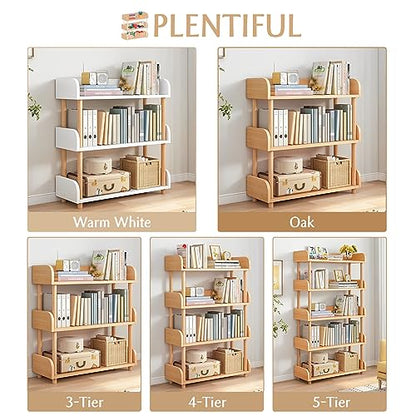 OSCHF 3-Tier Wooden Open Bookcase, Oak | Modern Display Bookshelf with Top Edge, Solid Wood Frame, Home and Office Storage - color: Oak, size: 3-tier