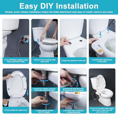 Bidet Attachments for Toilet Seat Non-Electric Cold Wash | Self-Cleaning Retractable Nozzle,Adjustable Water Pressure&Spray Angle,Fits Elongated & Round Toilet,Bamboo Knob,Easy Install