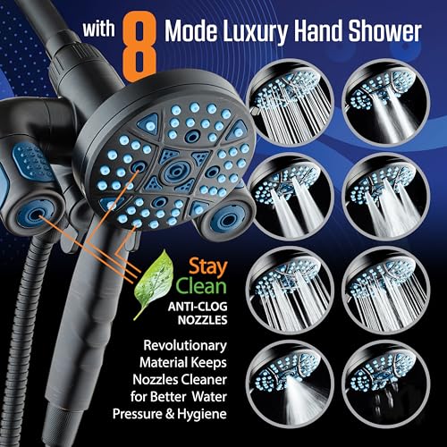 AquaCare Polaris 208-mode High Pressure Shower Head Combo with Hydro Arms | Luxury 3-way 14-zone System with 370 Stay-clean Power Jets, Handheld Magnetic Docking & 6 ft. Stainless Steel Hose / Bronze - color: Oil Rubbed Bronze